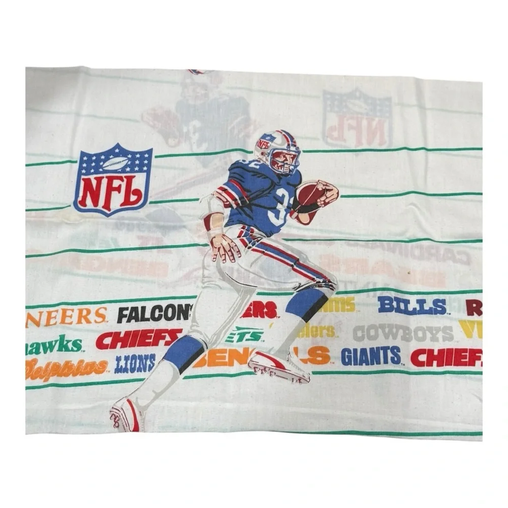 Vintage NFL Football Pillowcase All Teams Graphic Cotton USA Made Bibb 1970